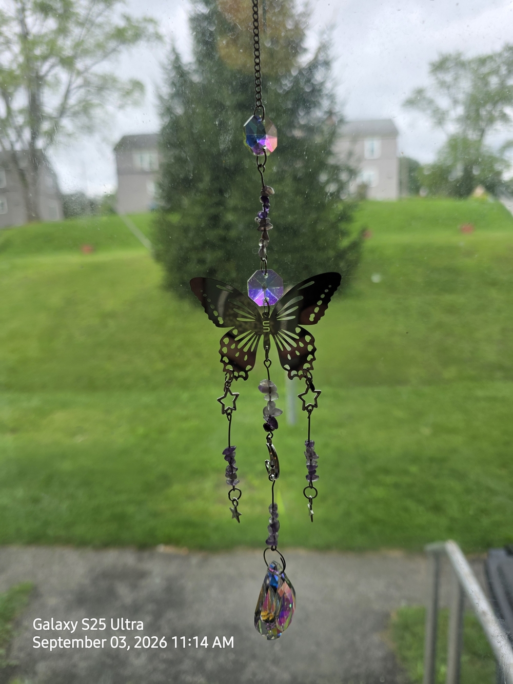 Butterfly Crystal Suncatcher - Purple and Iridescent Home Art
